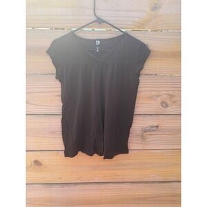 Alternative Vintage Soft Brown Pima Cotton Cap Sleeve Split Neck Top Small